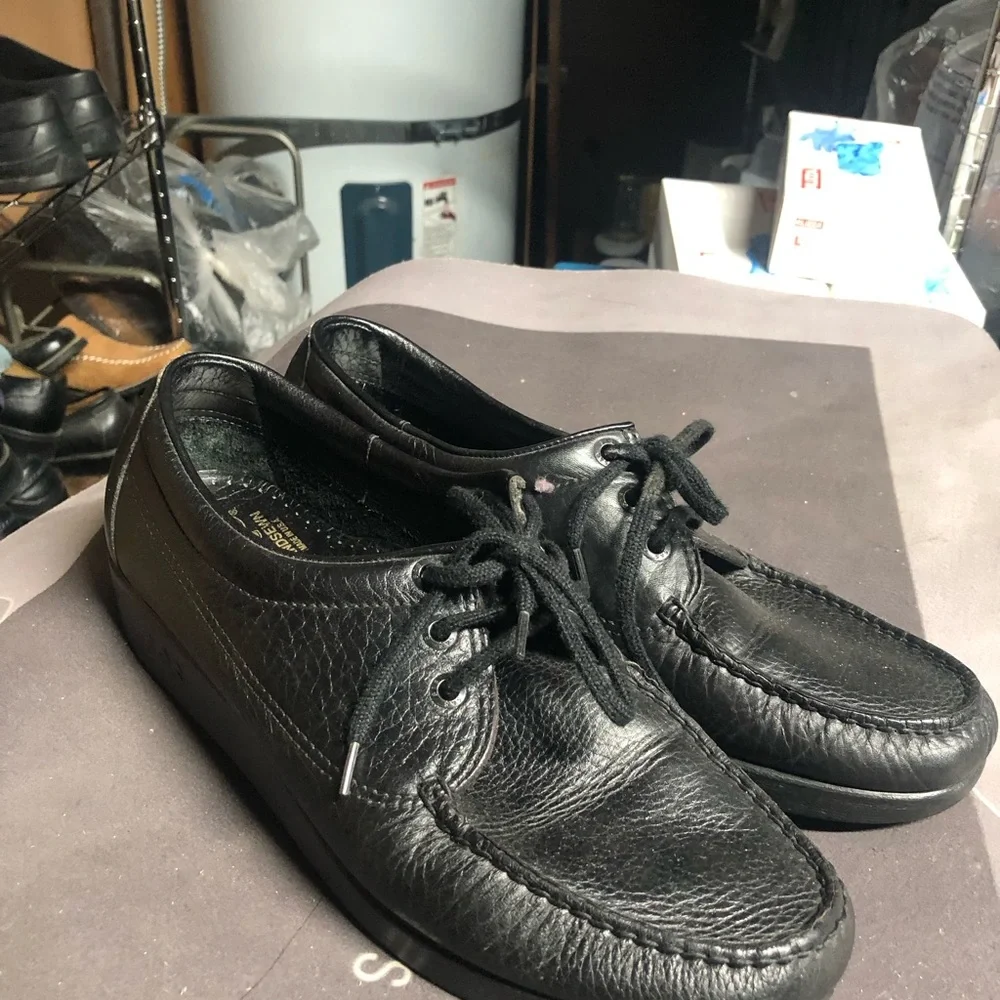 SAS Amigo Men’s Black Leather Slip-On Lace oxfords Loafers Shoes Size 10.5W